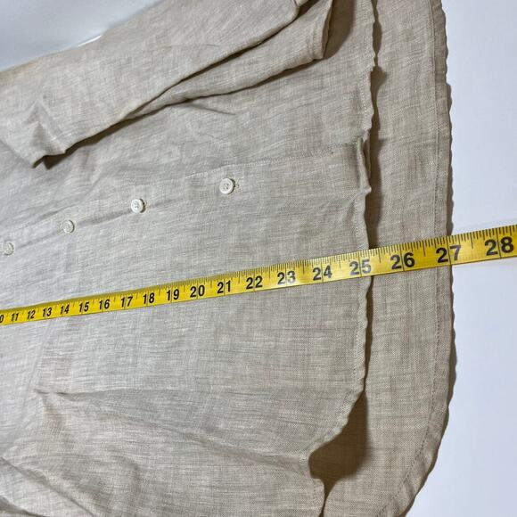 Liz Claiborne 100% Linen Blouse Button Up Top Beige Brown Medium Petite Collared - Picture 9 of 9